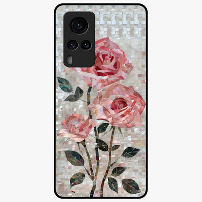 Blush Mosaic Bloom Glass Case showing flat back view with mosaic floral bloom artwork and glossy glass finish.