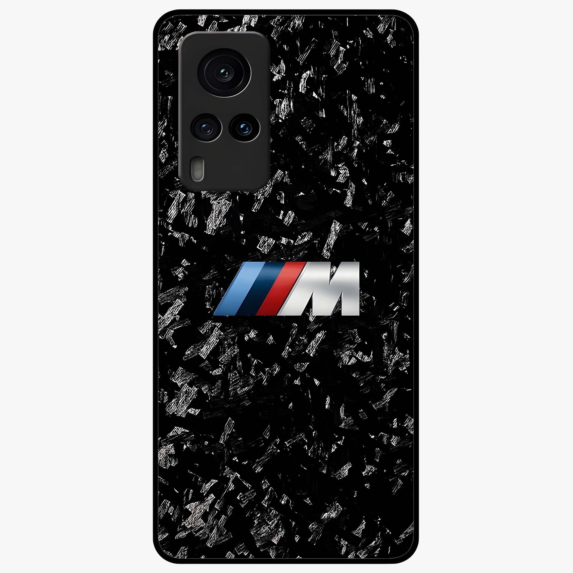 Carbon Speed Mark Glass Case showing flat back view with sporty carbon pattern artwork and glossy glass finish.