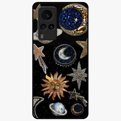 Celestial Gem Constellations Glass Case showing flat back view with sparkling constellation artwork and glossy glass finish.