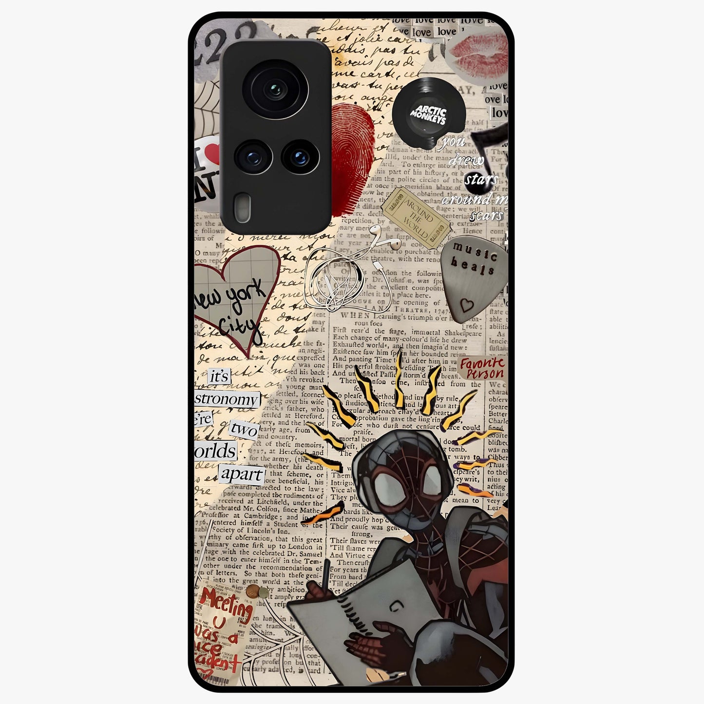 City Dream Sketch Glass Case showing flat back view with artistic city skyline sketch artwork and glossy glass finish.