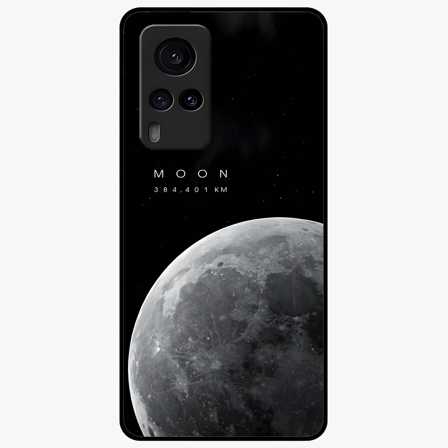 Cosmic Moon Glow Glass Case showing flat back view with glowing moon artwork and glossy glass finish.