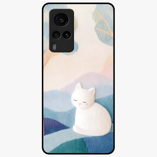 Cotton Dream Cat Glass Case showing flat back view with soft dreamy cat artwork and glossy glass finish.