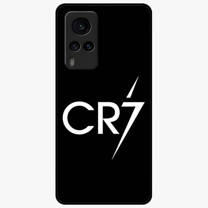 Cr7 Elite Strike Glass Case showing flat back view with dynamic football inspired artwork and glossy glass finish.