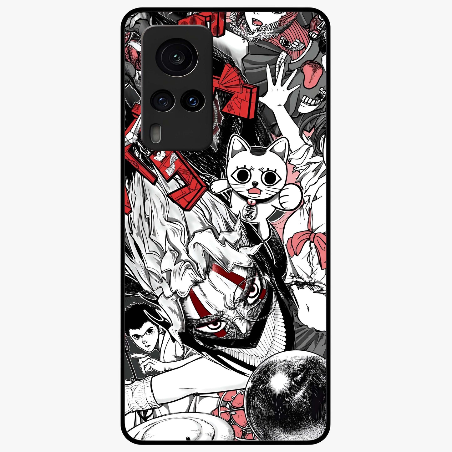 Crimson Chaos Panel Glass Case showing flat back view with bold crimson abstract artwork and glossy glass finish.