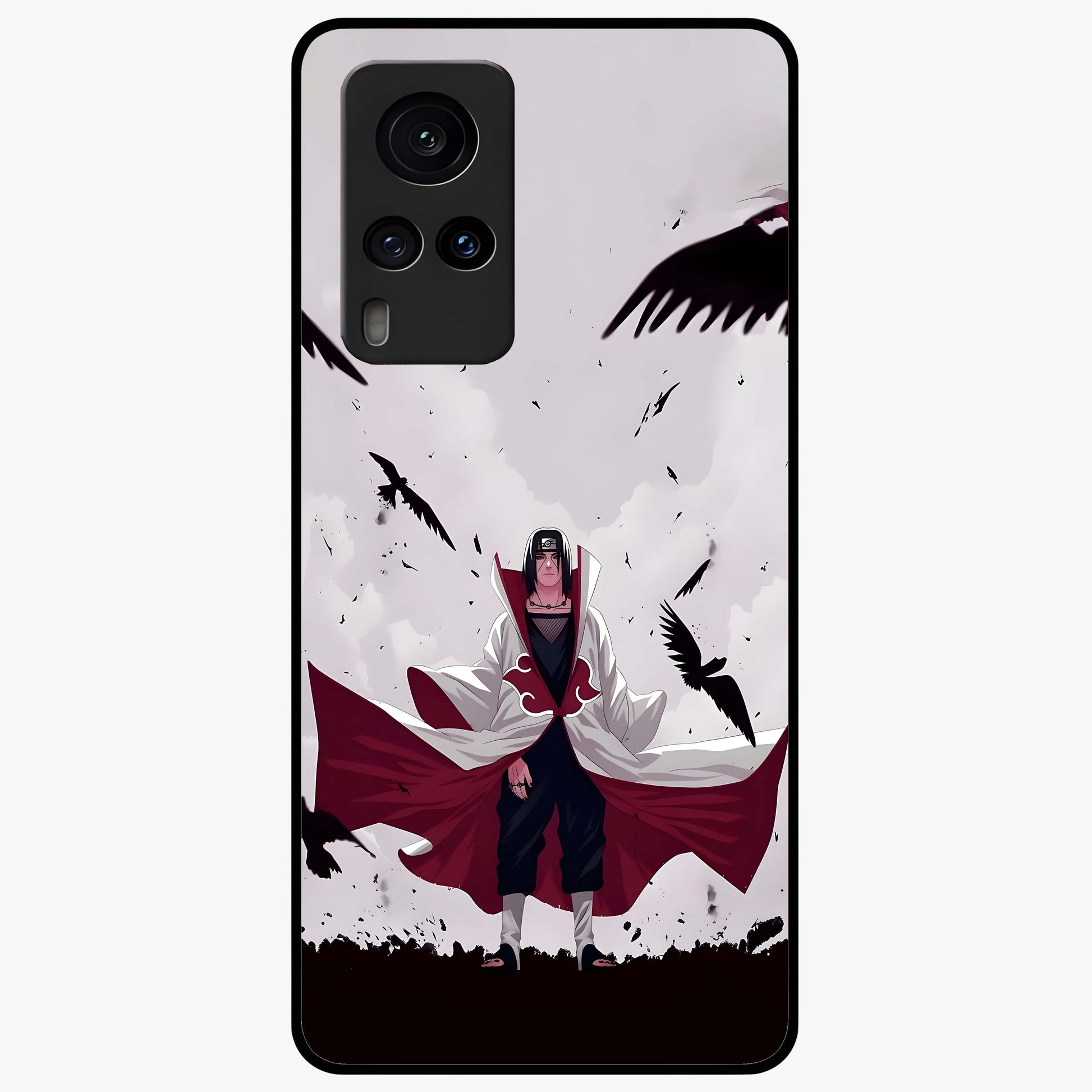 Crimson Crow Ascension Glass Case showing flat back view with mystical crow artwork and glossy glass finish.