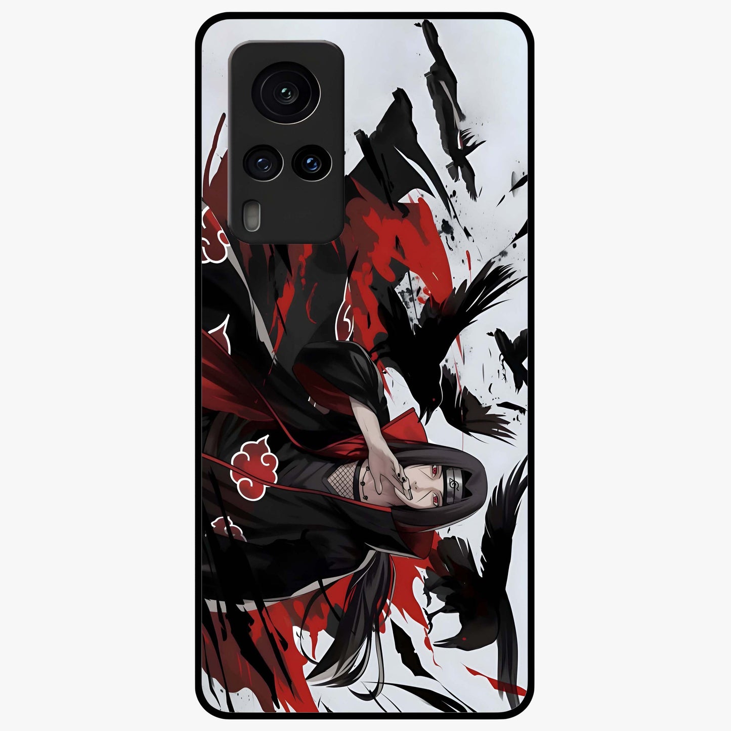 Crimson Crow Illusion Glass Case showing flat back view with artistic crow illusion artwork and glossy glass finish.