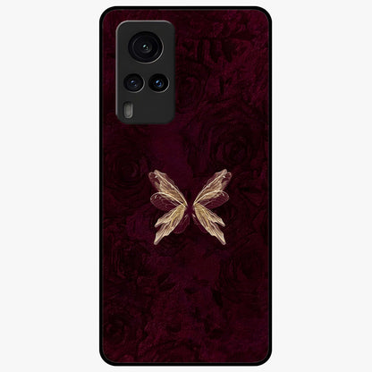 Crimson Fade Butterfly Glass Case showing flat back view with fading butterfly artwork and glossy glass finish.