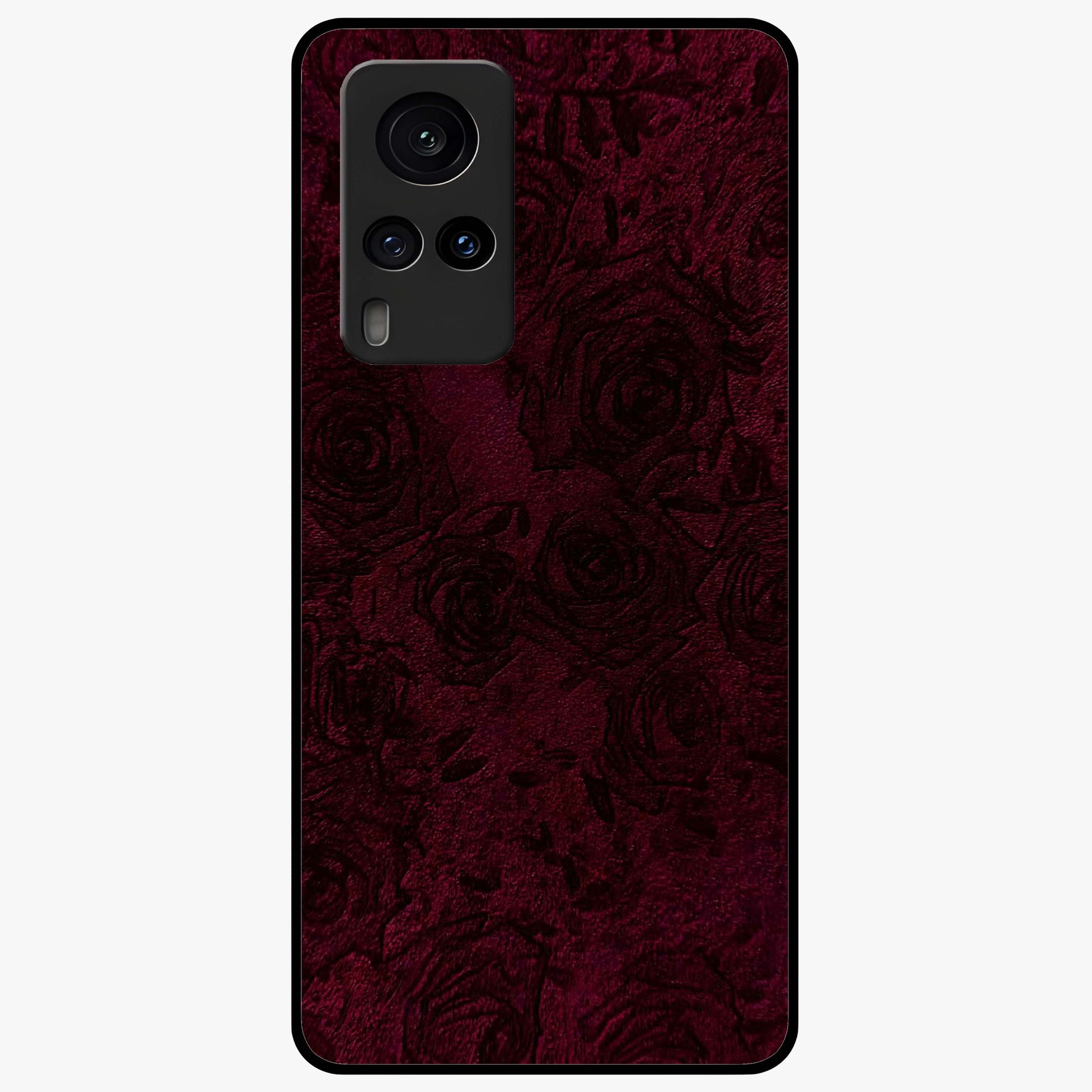 Crimson Fade Flow Glass Case showing flat back view with flowing crimson gradient artwork and glossy glass finish.