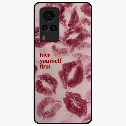 Crimson Kiss Love Glass Case showing flat back view with romantic crimson themed artwork and glossy glass finish.