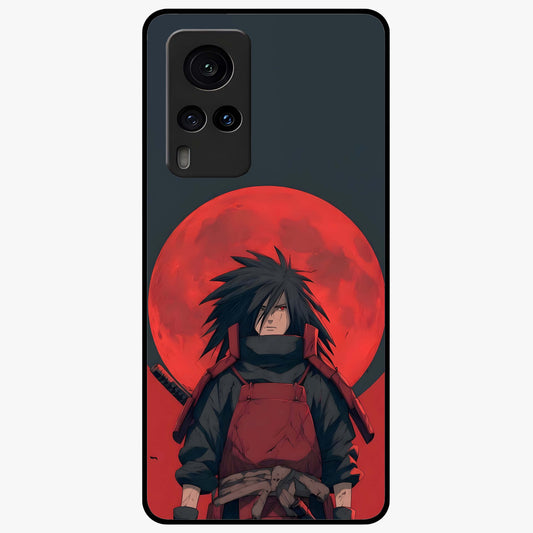 Crimson Moon Warlord Glass Case showing flat back view with mystical moon warrior artwork and glossy glass finish.