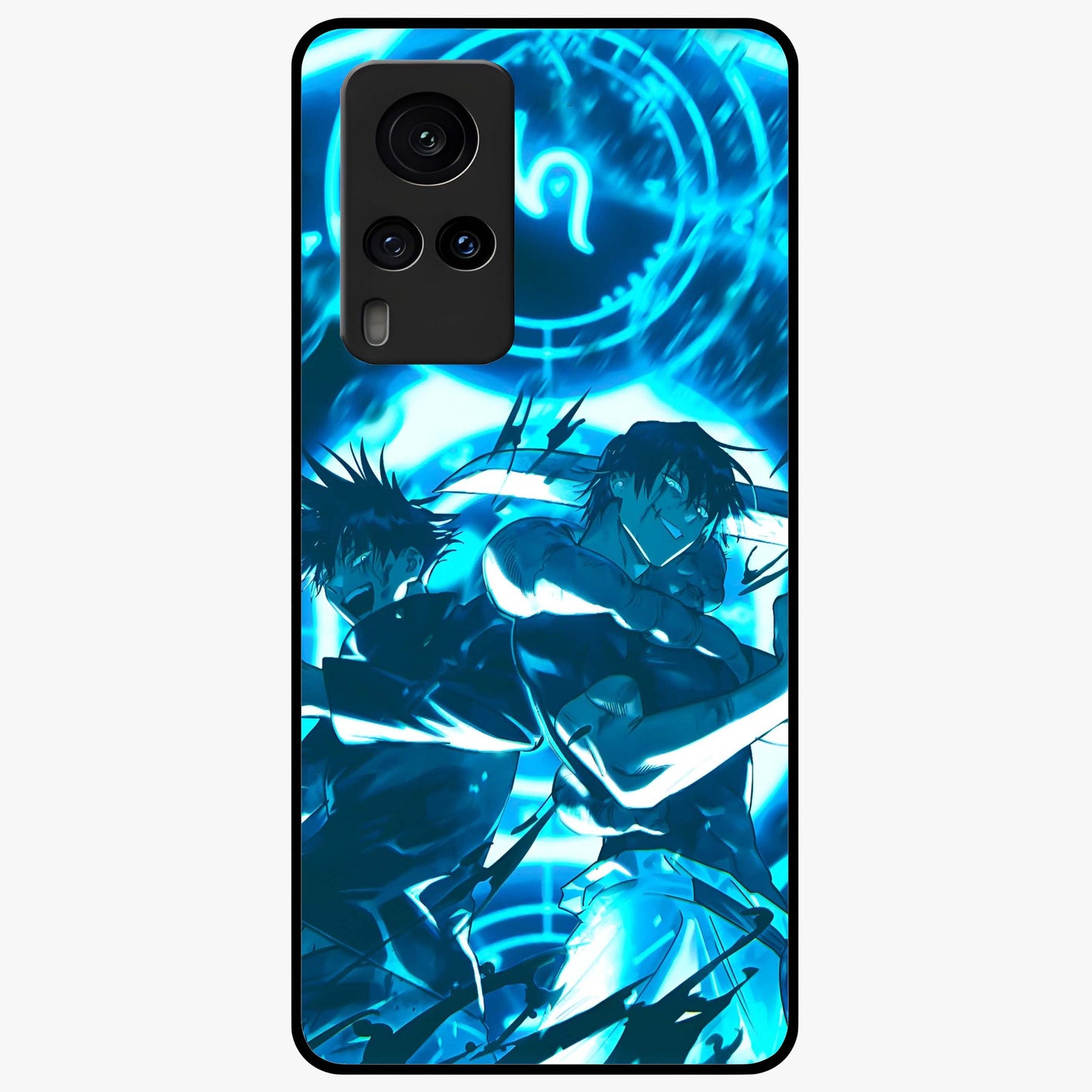 Cursed Energy Clash Glass Case showing flat back view with intense cursed energy artwork and glossy glass finish.