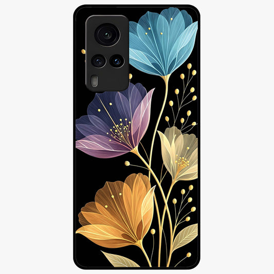 Delicate Multicolor Flowers Glass Case showing flat back view with vibrant floral artwork and glossy glass finish.