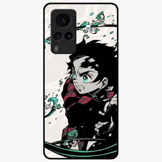 Demon Slayer Glass Case showing flat back view with bold anime inspired artwork and glossy glass finish.
