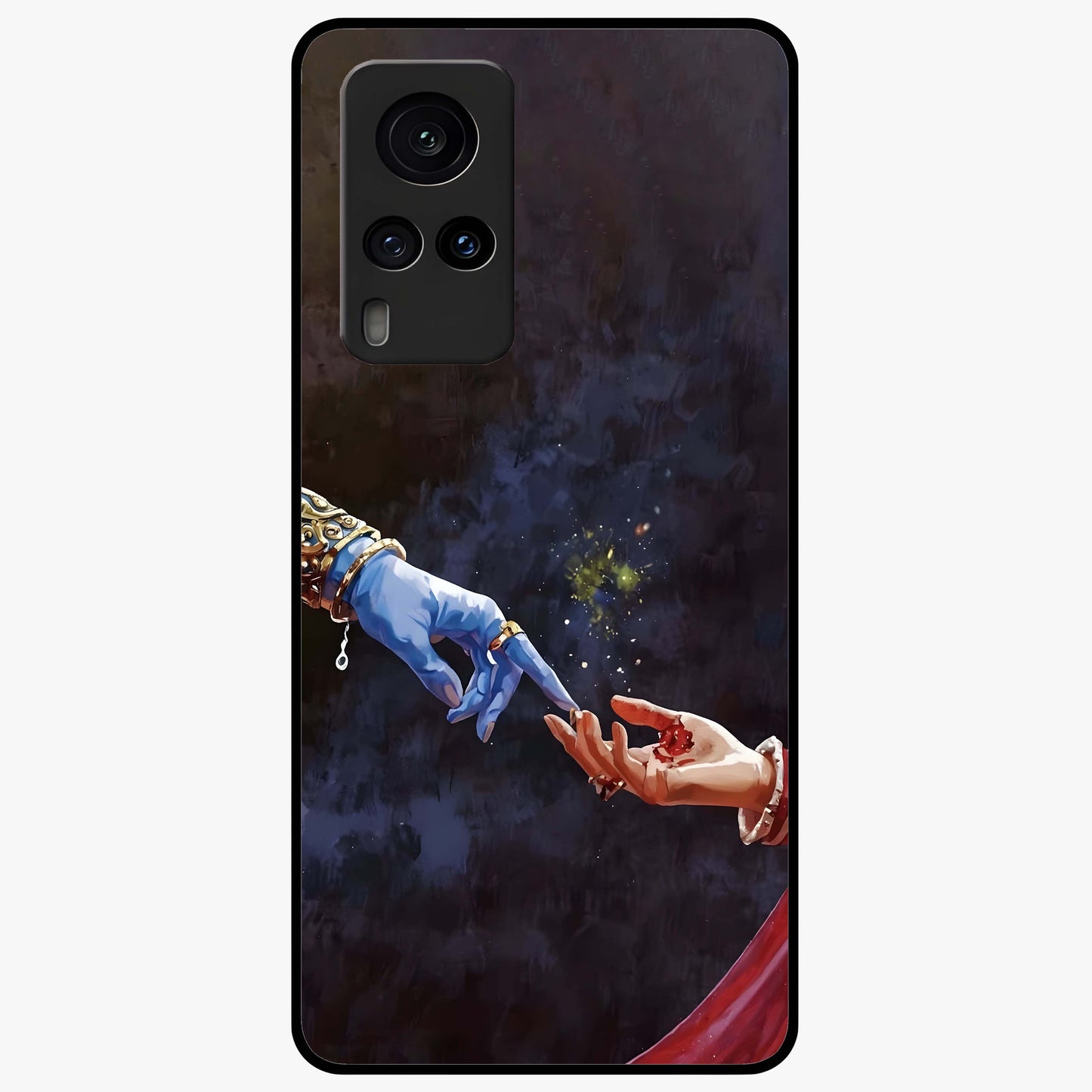 Divine Touch Eternal Glass Case showing flat back view with spiritual themed artwork and glossy glass finish.