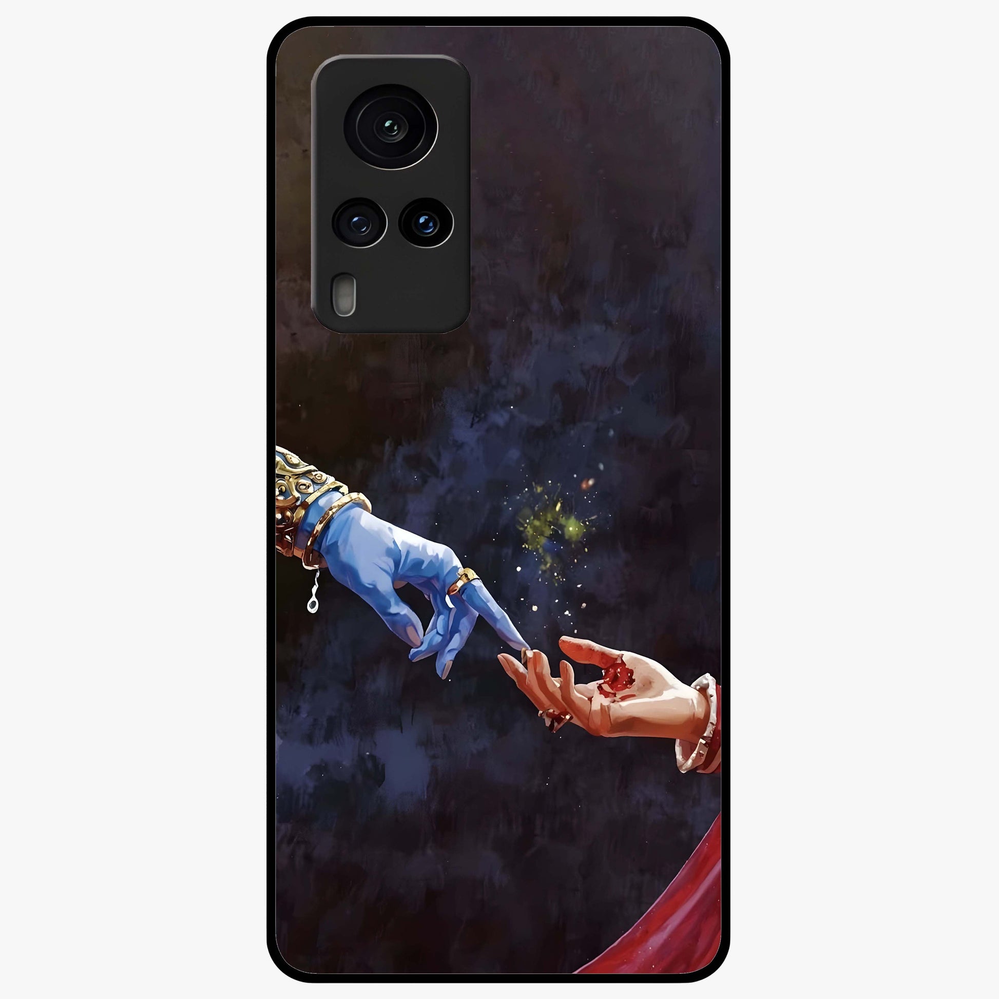 Divine Touch Eternal Glass Case showing flat back view with spiritual themed artwork and glossy glass finish.