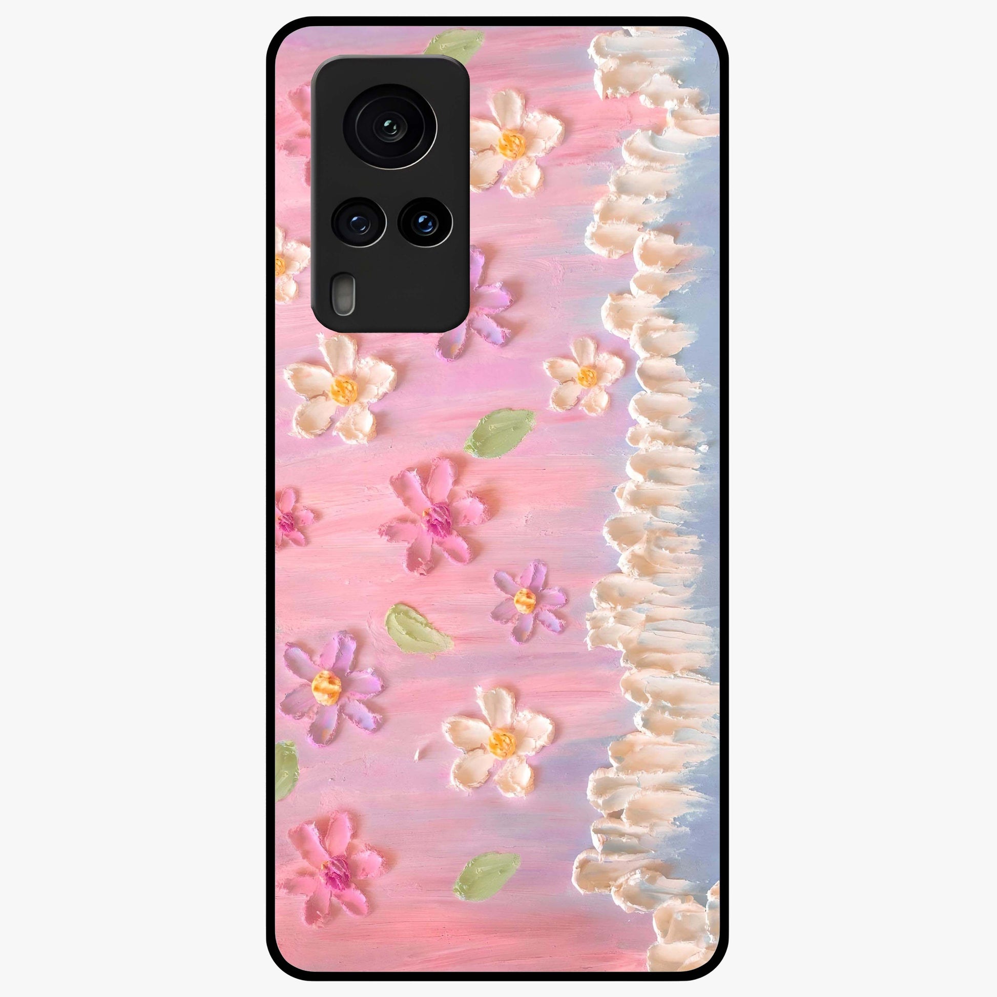Dreamy Painted Garden Glass Case showing flat back view with artistic painted floral garden artwork and glossy glass finish.