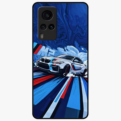 Drift Power Rush Glass Case showing flat back view with dynamic racing inspired artwork and glossy glass finish.