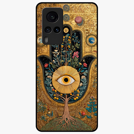 Ethereal Evil Eye Glass Case showing flat back view with mystical evil eye artwork and glossy glass finish.