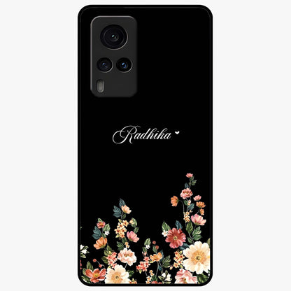Floral Design With a Custom Personalized Name Glass Case showing flat back view with floral artwork and personalized name design.