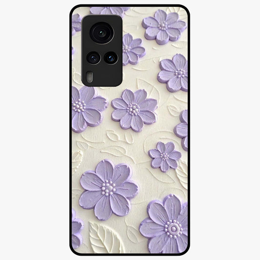 Floral Wall Art With Purple Flowers Glass Case showing flat back view with purple flower artwork and glossy glass finish.