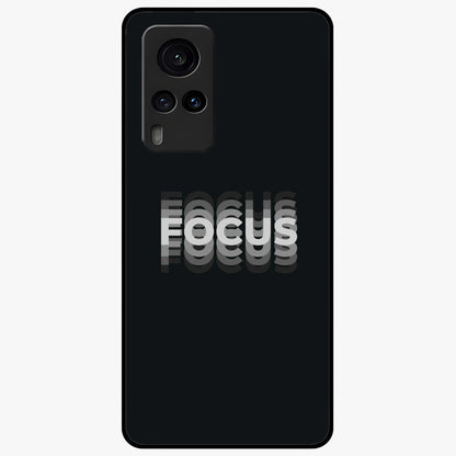 Focus Mode On Glass Case showing flat back view with bold motivational typography design and glossy glass finish.