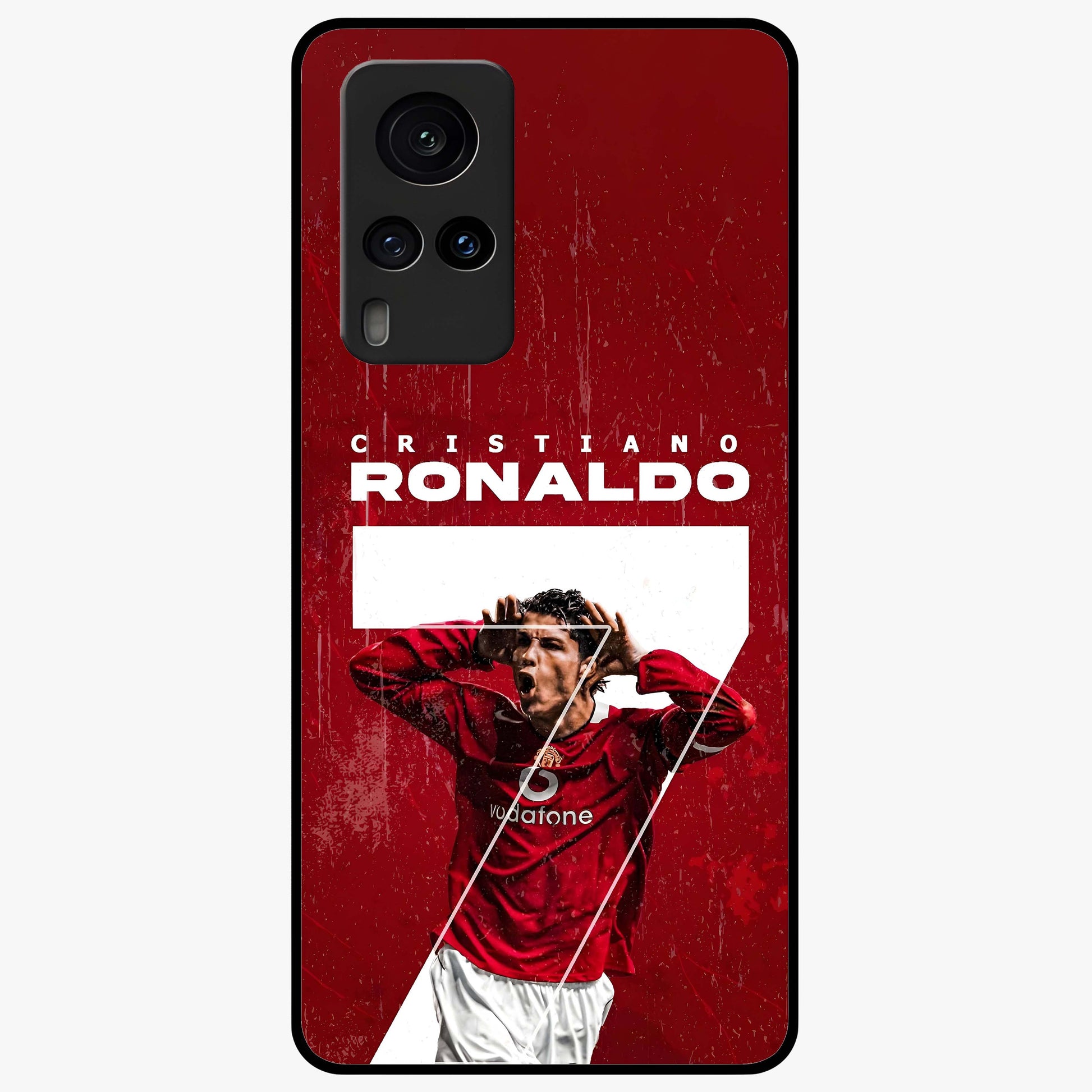Goal Celebration Legacy Glass Case showing flat back view with football celebration inspired artwork and glossy glass finish.