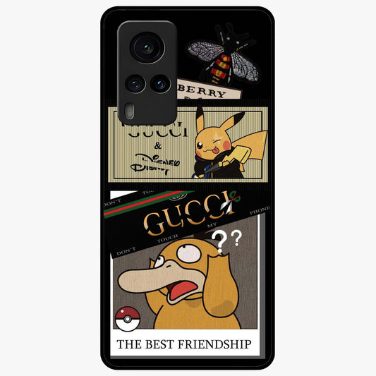 Gucci Play Mashup Glass Case showing flat back view with luxury inspired graphic artwork and glossy glass finish.