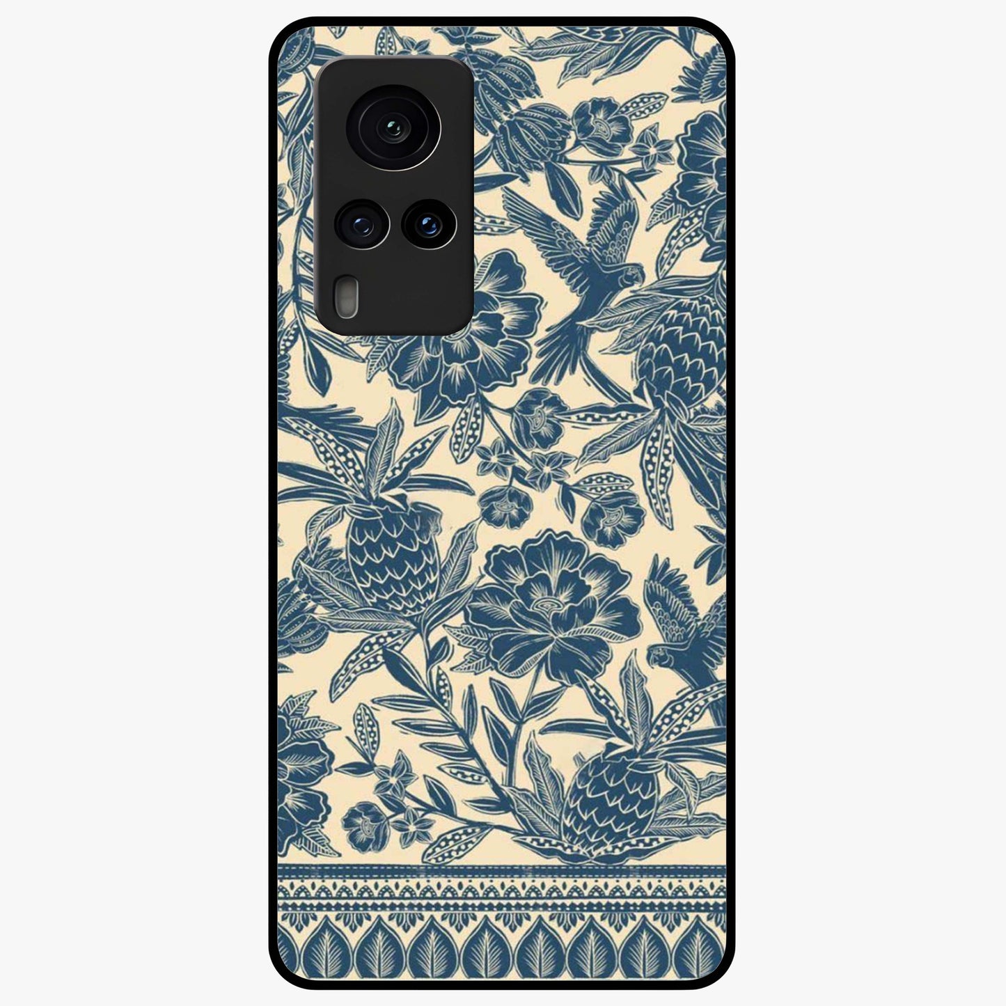 Heirloom Wild Bloom Glass Case showing flat back view with vintage inspired wild flower artwork and glossy glass finish.