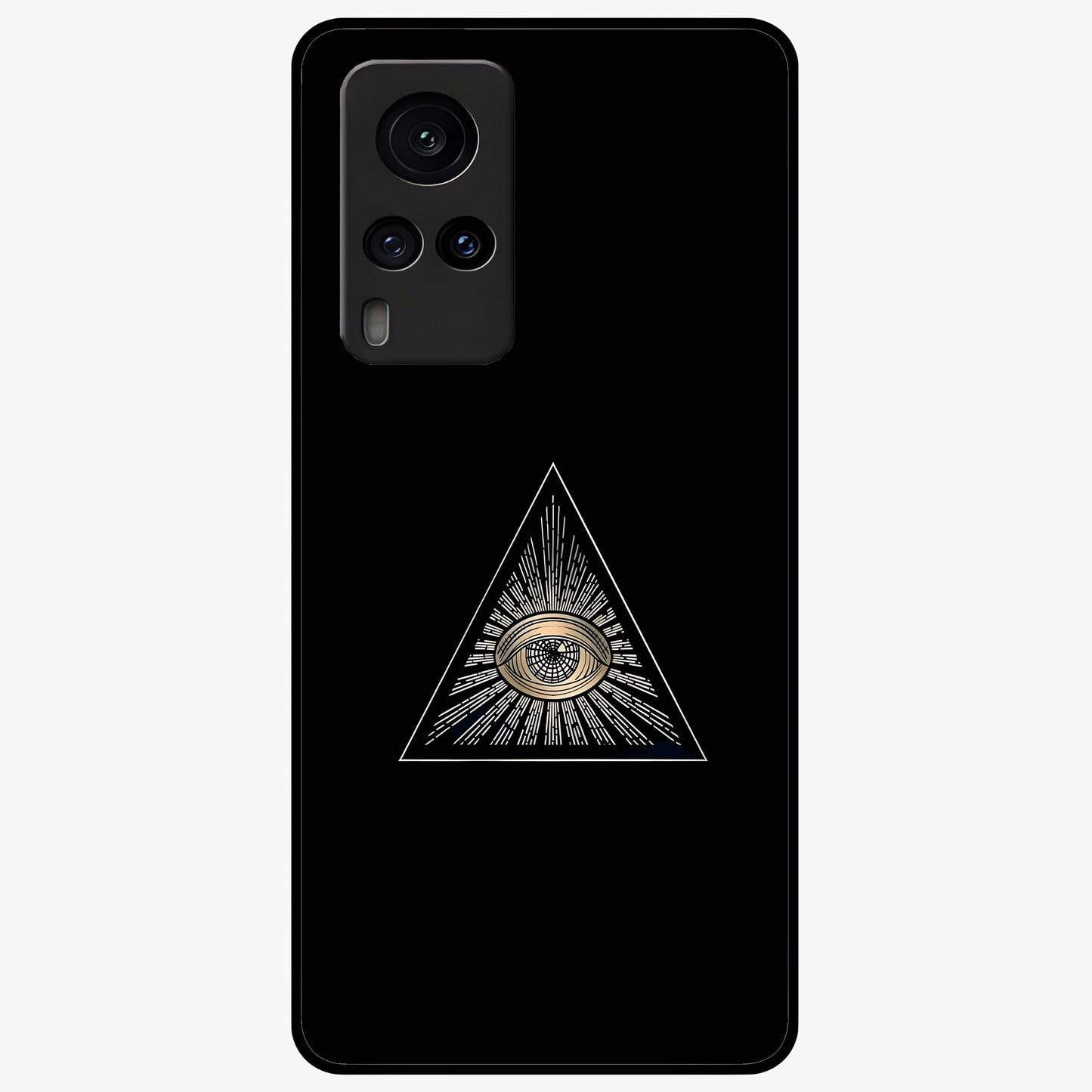 Illuminati Evil Glass Case showing flat back view with mysterious illuminati symbol artwork and glossy glass finish.