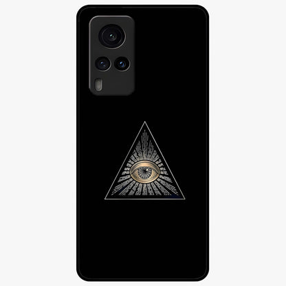 Illuminati Evil Glass Case showing flat back view with mysterious illuminati symbol artwork and glossy glass finish.