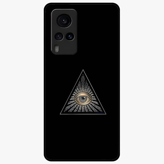 Illuminati Evil Glass Case showing flat back view with mysterious illuminati symbol artwork and glossy glass finish.