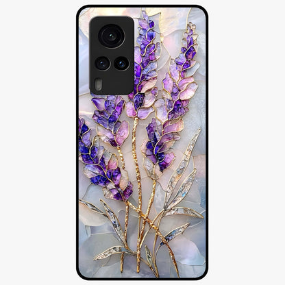 Lavender Dream Glow Glass Case showing flat back view with glowing lavender aesthetic artwork and glossy glass finish.