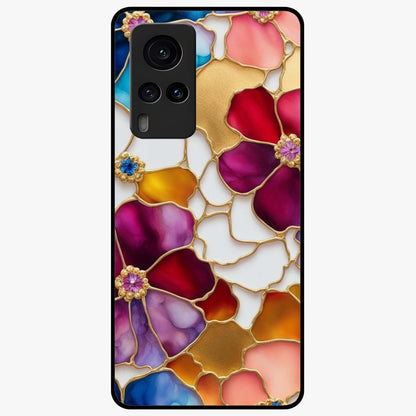 Marble Flower Pattern Glass Case showing flat back view with marble texture floral artwork and glossy glass finish.