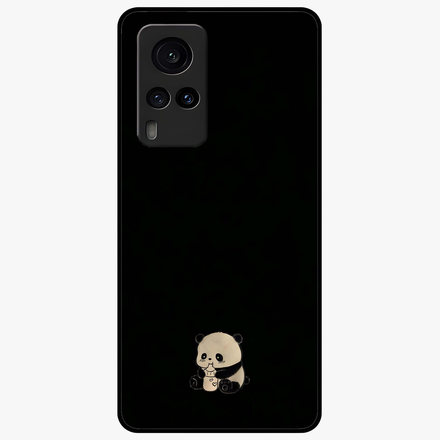 Midnight Panda Love Glass Case showing flat back view with cute panda themed artwork and glossy glass finish.