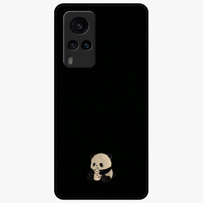 Midnight Panda Love Glass Case showing flat back view with cute panda themed artwork and glossy glass finish.