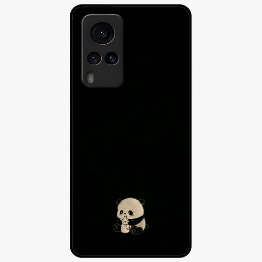 Midnight Panda Love Glass Case showing flat back view with cute panda themed artwork and glossy glass finish.