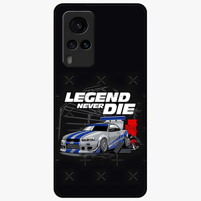 Midnight Racing Legacy Glass Case showing flat back view with sleek racing inspired artwork and glossy glass finish.