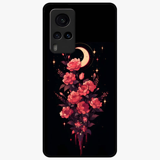 Moonlit Floral Elegance Glass Case showing flat back view with elegant floral artwork under moonlit tones and glossy glass finish.