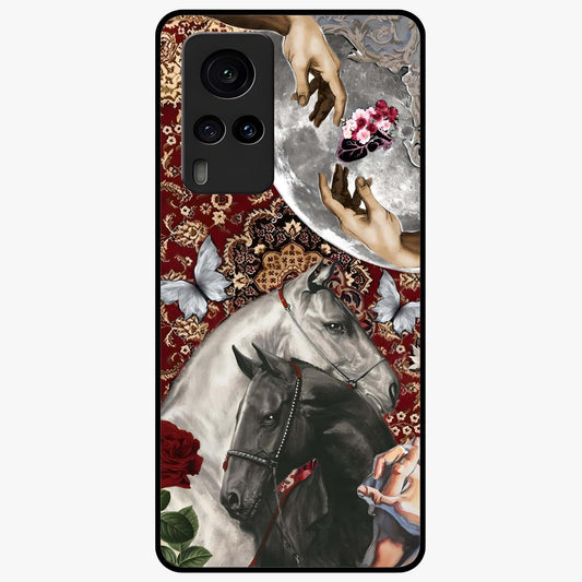 Moonlit Royal Stallion Glass Case showing flat back view with majestic horse under moonlight artwork and glossy glass finish.