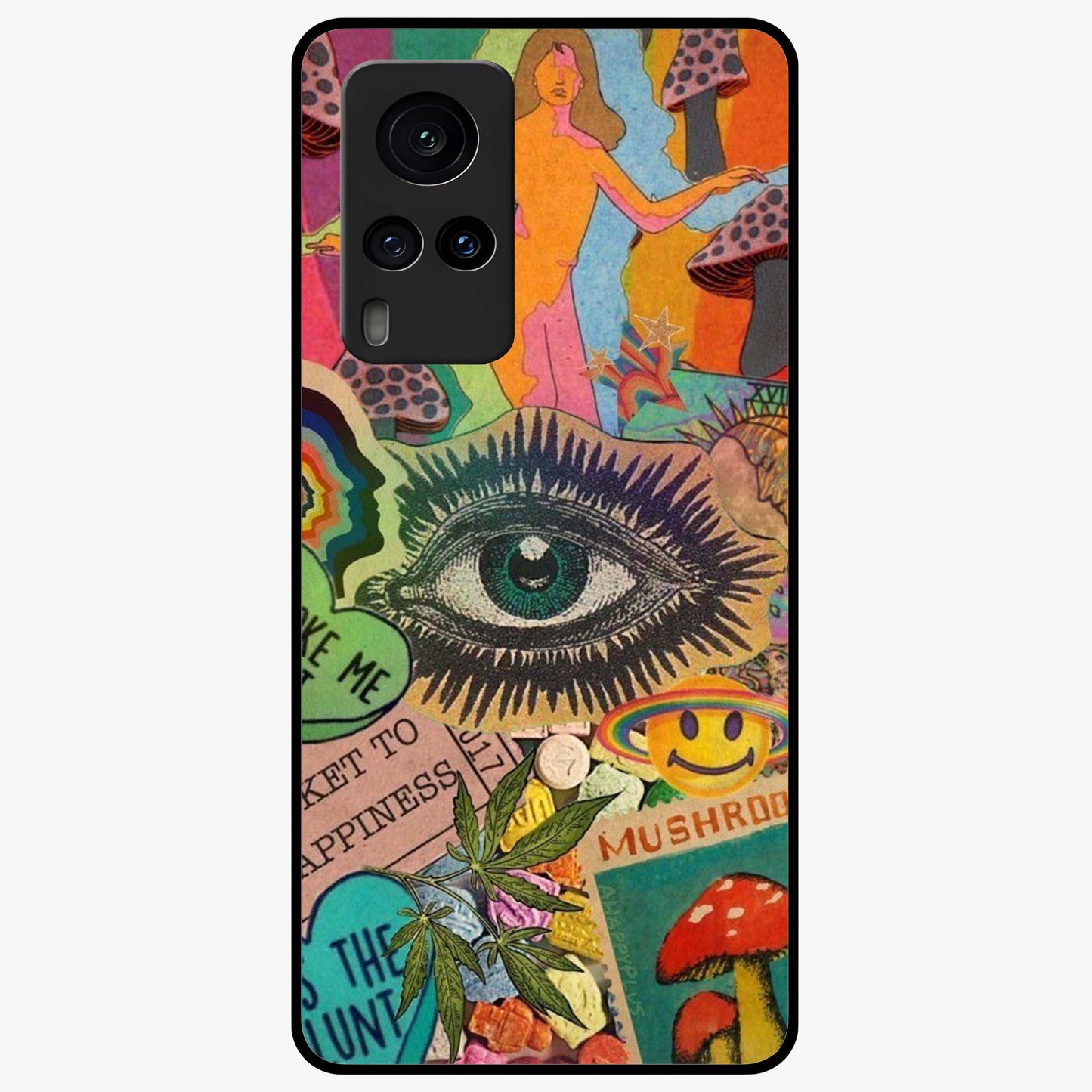 Mystic Eye Wonderland Glass Case showing flat back view with mystical eye themed artwork and glossy glass finish.