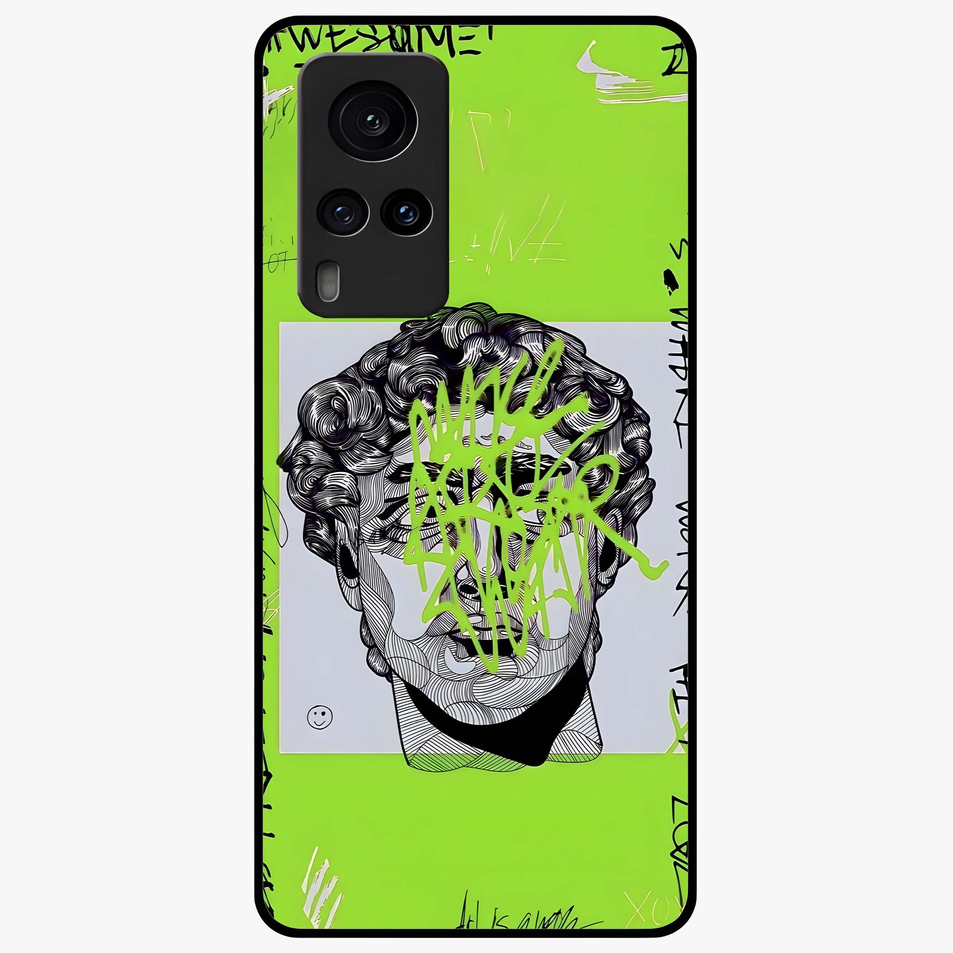 Neo Graffiti Rebellion Glass Case showing flat back view with vibrant graffiti artwork and glossy glass finish.