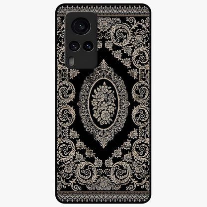 Noir Bloom Elegance Glass Case showing flat back view with elegant dark floral artwork and glossy glass finish.