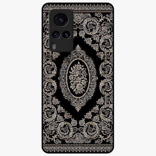 Noir Bloom Elegance Glass Case showing flat back view with elegant dark floral artwork and glossy glass finish.