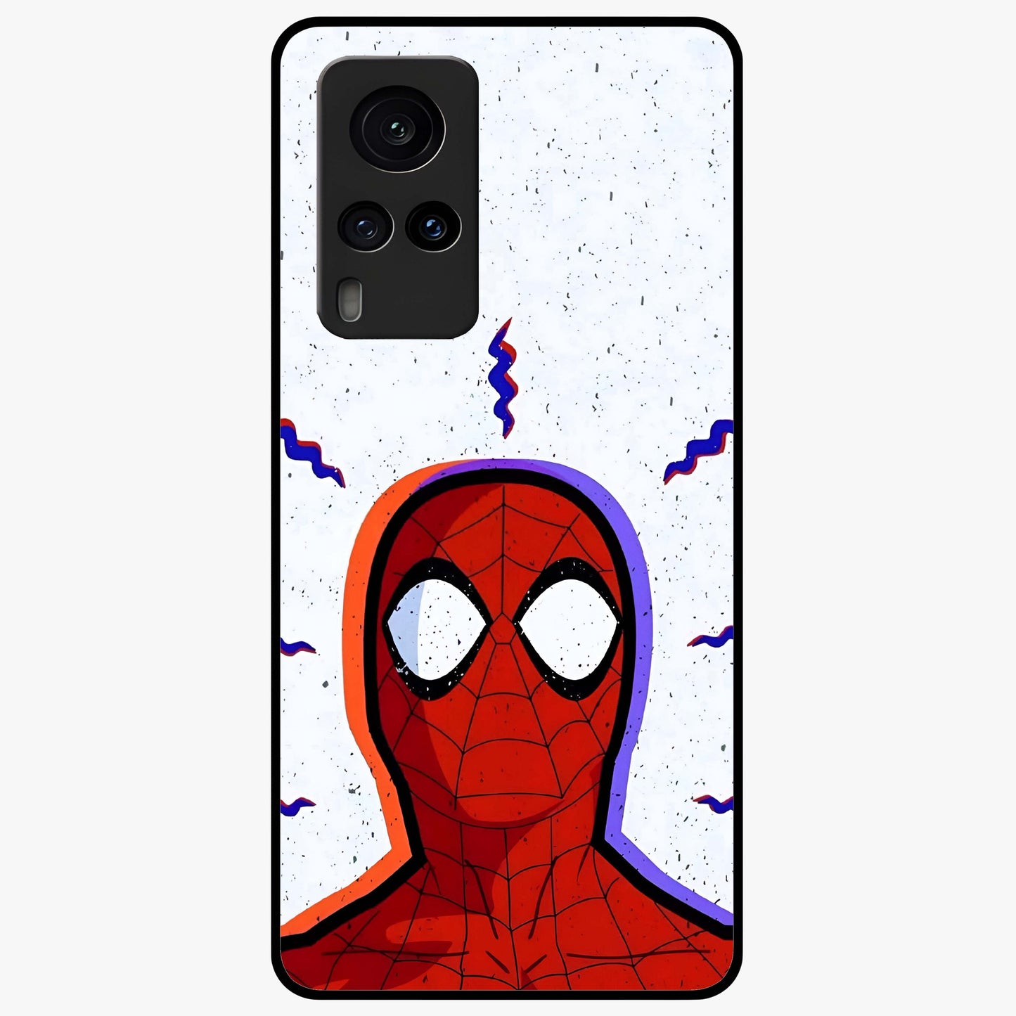 Omg Spiderman Glass Case showing flat back view with bold superhero inspired artwork and glossy glass finish.
