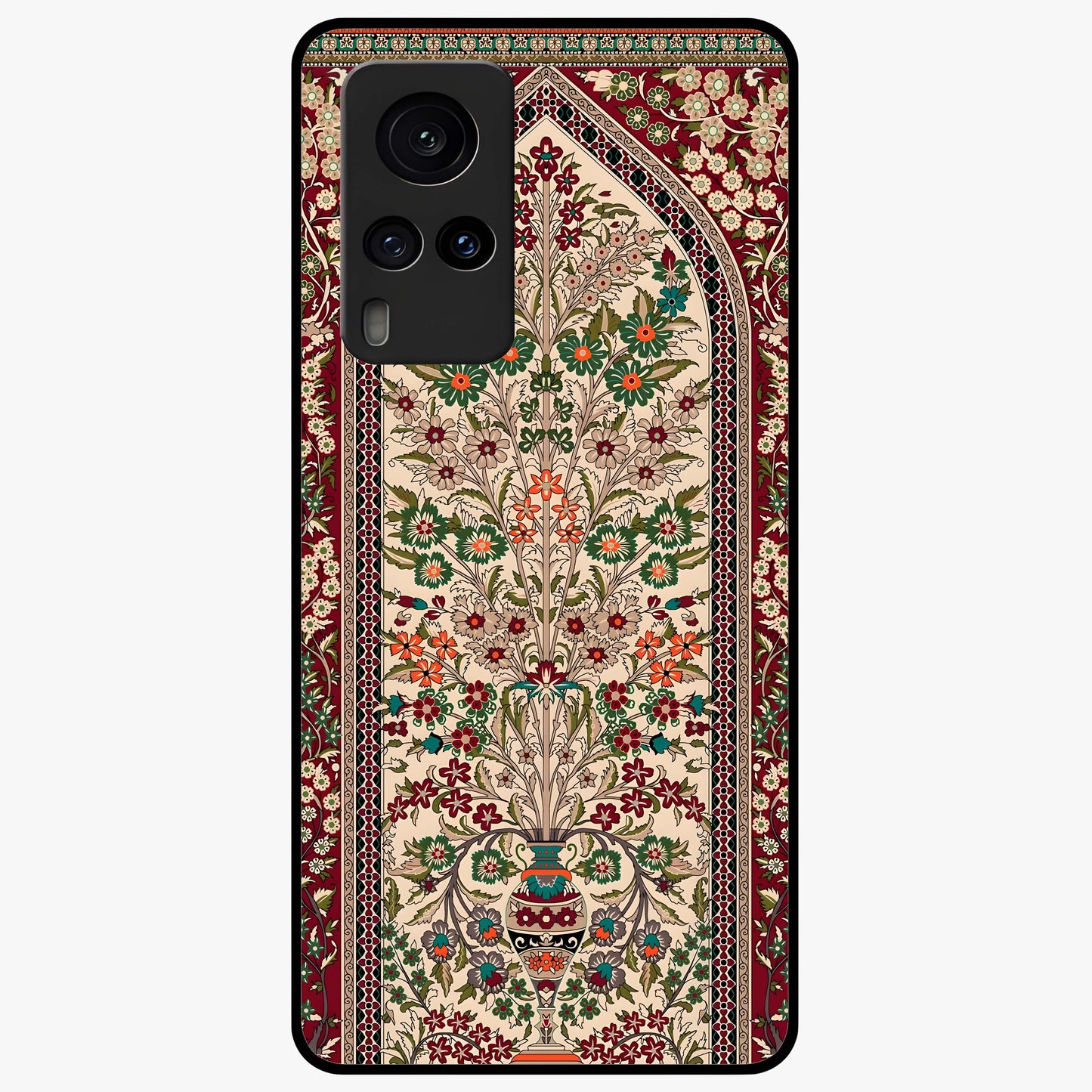 Persian Inspired Glass Case showing flat back view with ornate Persian style pattern artwork and glossy glass finish.