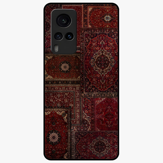 Persian Velvet Tale Glass Case showing flat back view with luxurious Persian velvet pattern artwork and glossy glass finish.