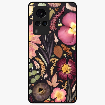 Petal Dream Tapestry Glass Case showing flat back view with intricate floral tapestry artwork and glossy glass finish.