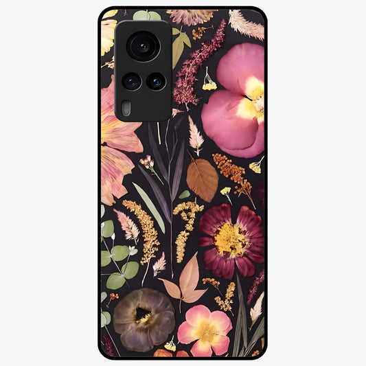 Petal Dream Tapestry Glass Case showing flat back view with intricate floral tapestry artwork and glossy glass finish.