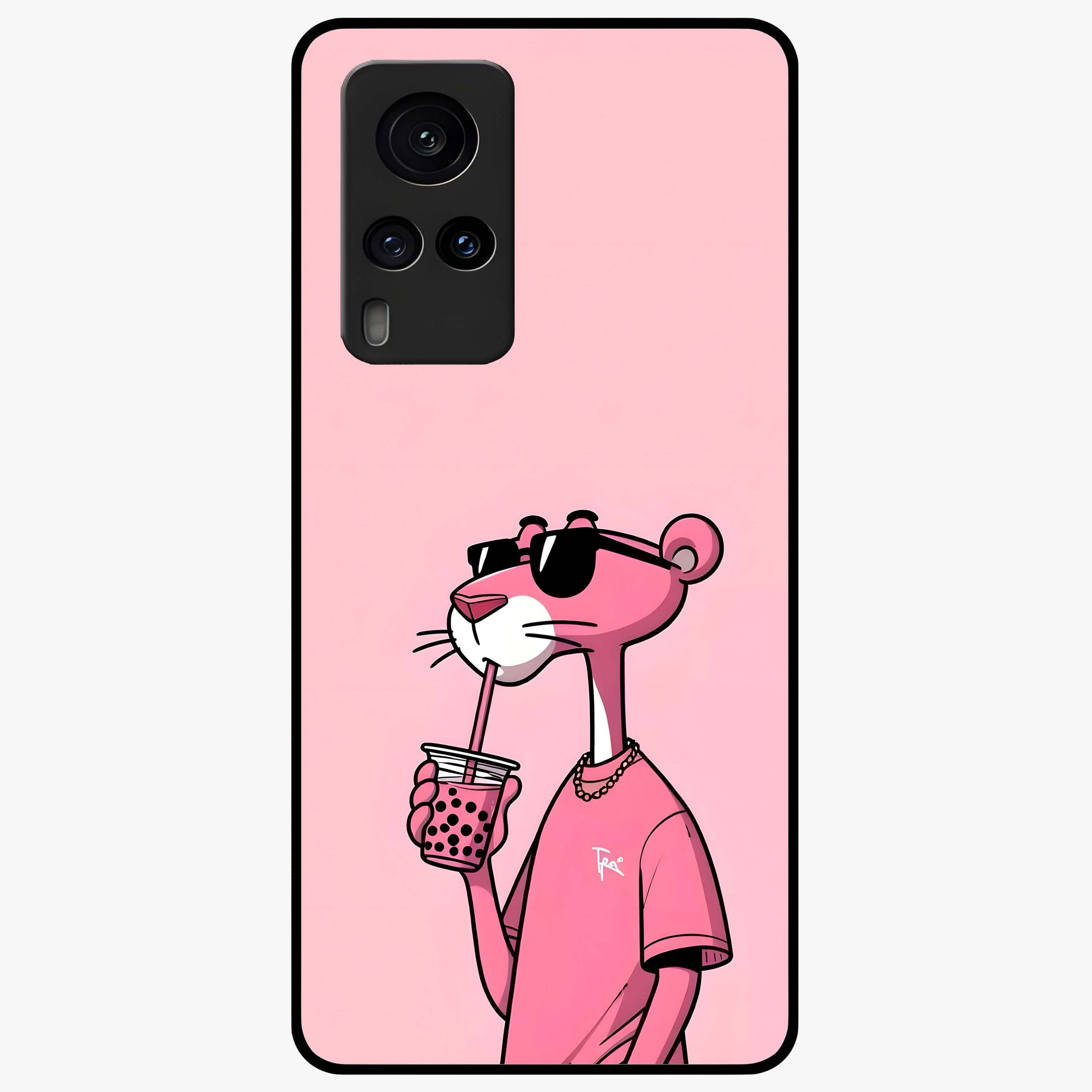 Pink Panther Glass Case showing flat back view with iconic pink panther artwork and glossy glass finish.