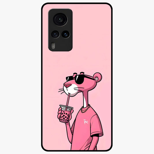 Pink Panther Glass Case showing flat back view with iconic pink panther artwork and glossy glass finish.